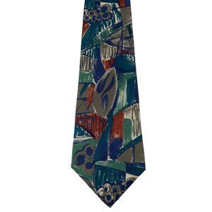 Vintage Manzoni Colorful Abstract Print 100% Silk Mens Tie Necktie